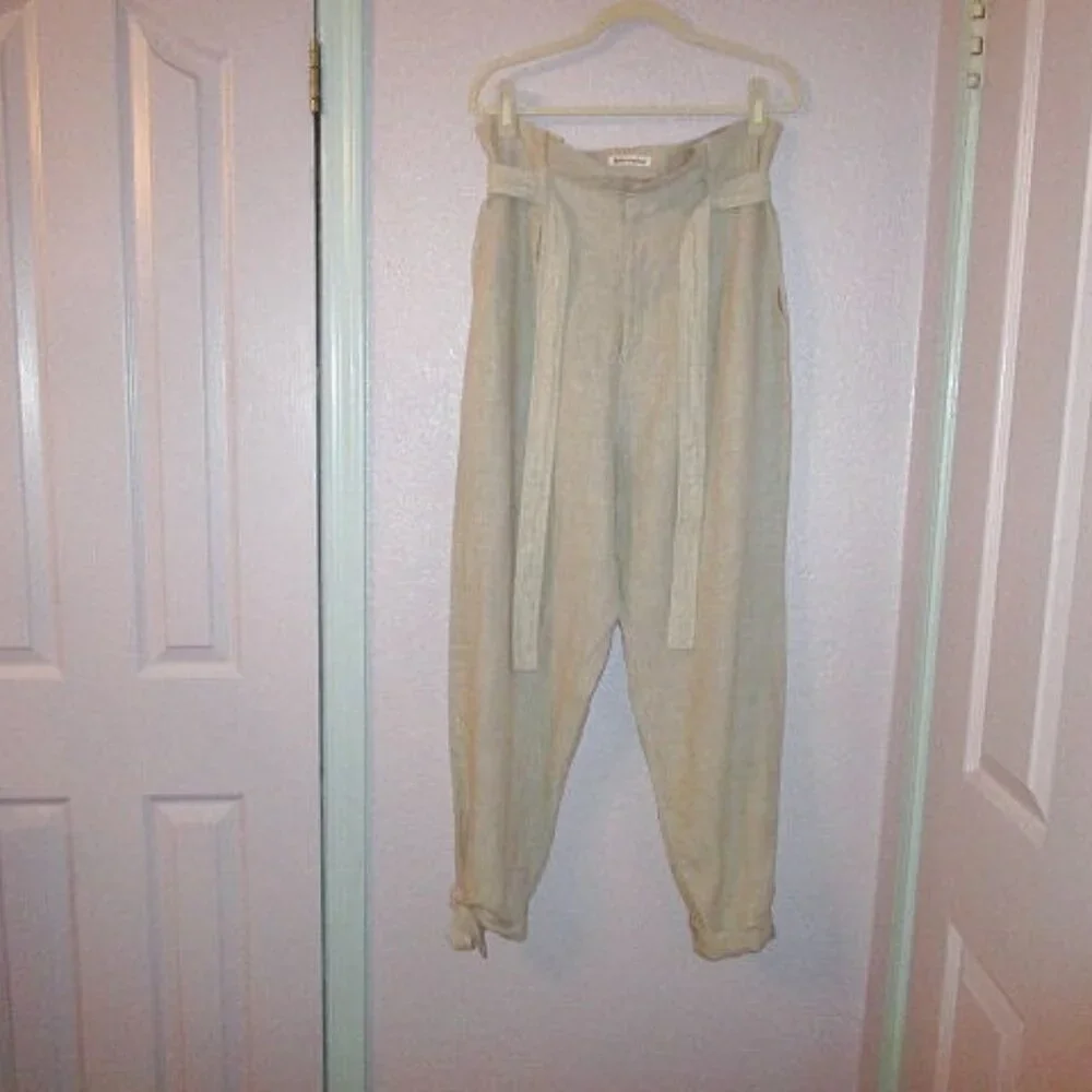 Reformation The Avalon Linen Trousers Size 14 Pleated Pockets High Rise Pants